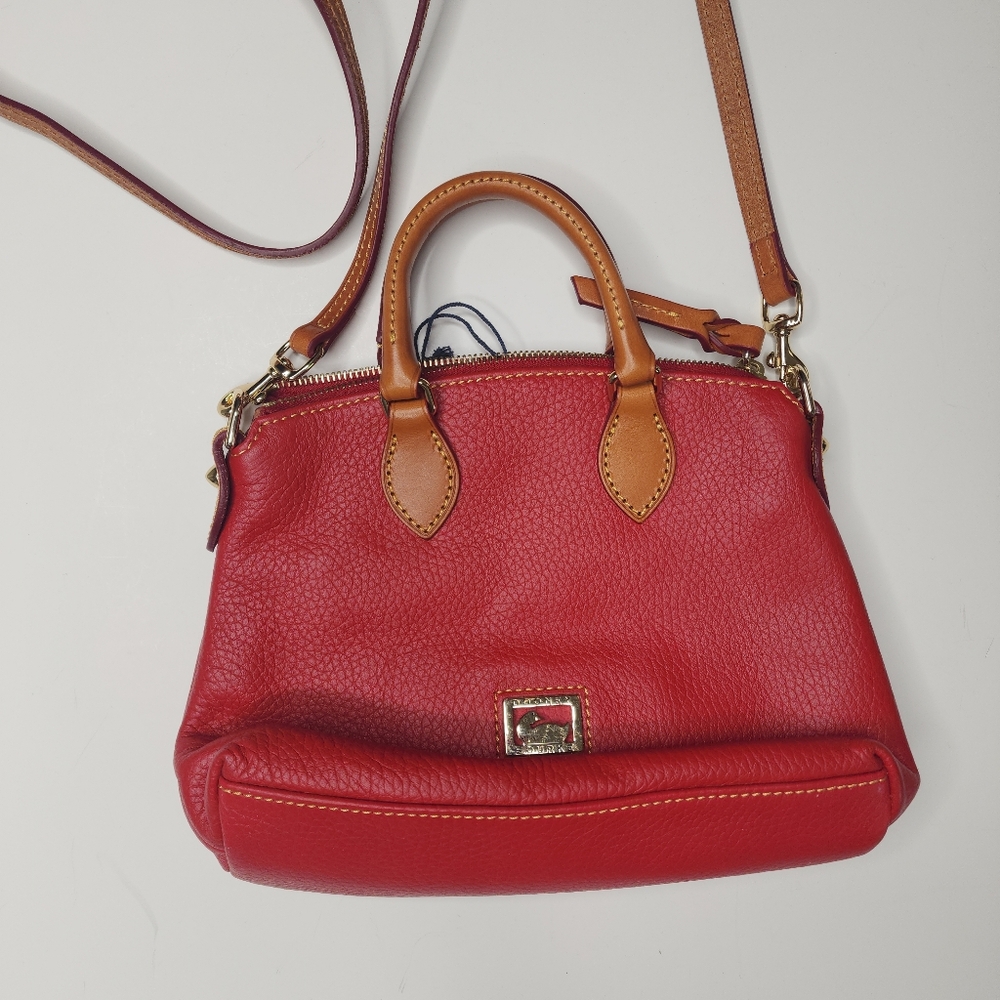 NEW DOONEY & BOURKE Dillan Red Pebbled Leather Tan Trim Purse